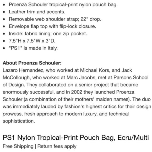 Proenza Schouler PS1 Tropical Print Nylon Pouch Crossbody Bag Ecru Multi Flawed - Picture 16 of 16